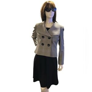 Liz Claiborne Houndstooth Size 8 Grey Check Jacket Blazer